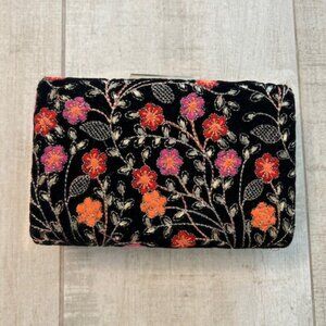Embroidered Evening Clutch with Gold Chain